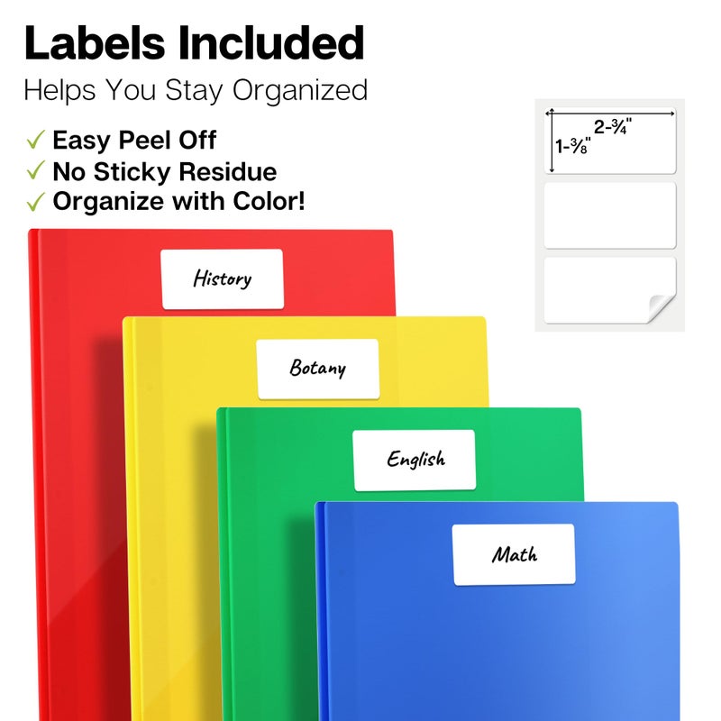 Dunwell Plastic 2 Pocket Folders with 3 Prongs  (12 Pack  Assorted Colors)  Tear-Resistant  Long Lasting Acid-Free Poly 3-Clasp Folders with Fasteners  Labels Included - Image 5